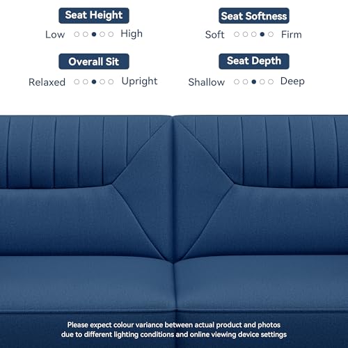 AMICLIBER Futon Sofa Bed,75.8" Linen Fabric Comfy Futon Couch Bed,3 Seater Convertible Sleeper Sofa with Adjustable Backrests,Modern Folding Loveseat for Living Room,Office,Apartment,Bedroom,Blue AMICLIBER