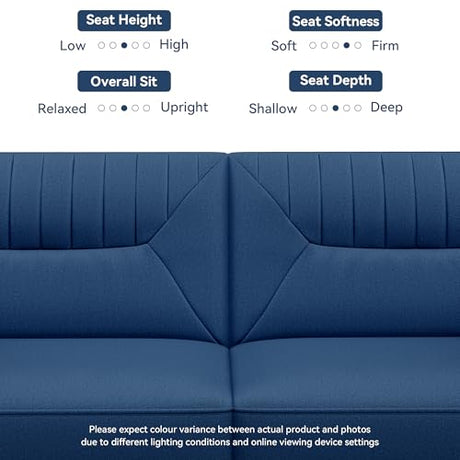 AMICLIBER Futon Sofa Bed,75.8" Linen Fabric Comfy Futon Couch Bed,3 Seater Convertible Sleeper Sofa with Adjustable Backrests,Modern Folding Loveseat for Living Room,Office,Apartment,Bedroom,Blue AMICLIBER