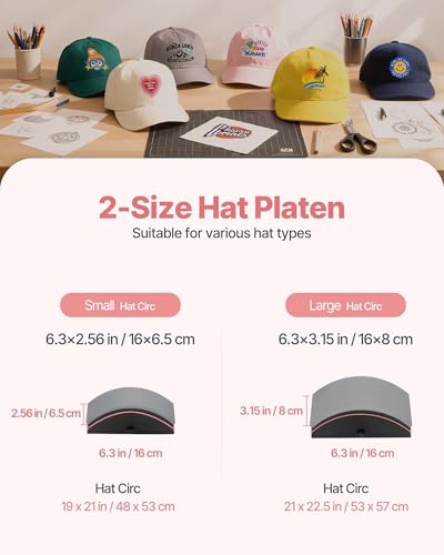 VEVOR Hat Heat Press Machine, with 2pcs Interchangeable Platens, Precise Temperature and Time Control, Hat Press for HTV Iron On and Sublimation Projects, for Caps, Headbands, Cuffs, Face Masks, Pink VEVOR