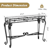 HavenlyYouth Console Table 47.2", Tempered Glass Sofa Tables, Vintage Entryway Table with Metal Frame, Console Tables for Living Room, Entrance, Foyer, Adjustable Feet (Black) HavenlyYouth