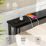 ELYKEN 5.9" Narrow Console Sofa Table with Power Outlets, 5.9" Dx63 Wx31.5 H Long Skinny Behind Couch Table with “X” Cross Metal Frame and Charge Station with 6.5’ Extension Cord, Black ELYKEN