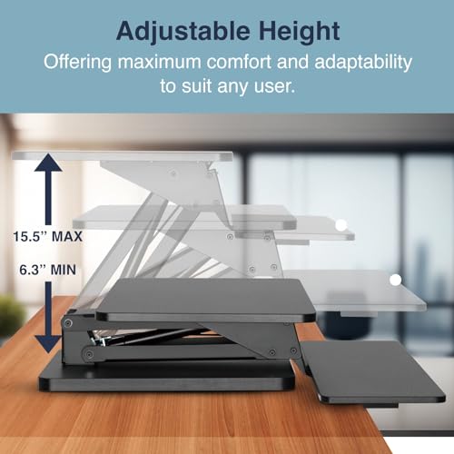 Desky Zero Adjustable Desk Riser – 6.3"–17.3" Height Adjustable Sit-Stand Workstation – Ergonomic Desktop Lift – Black Desky