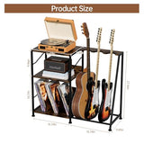 Hosfais Record Player Stand, 3 Tier Guitar Stand for Acoustic, Electric Guitar, Bass Stand, Vinyl Record Storage Up to 200 Albums, Brown Records Shelf for Living Room Bedroom (Rustic Brown) Hosfais