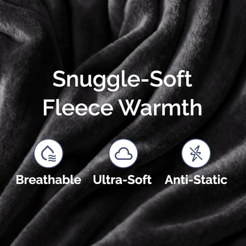 Ultra Soft Fleece Blanket King Size - Flannel Fleece Luxury King Blanket - Lightweight for Couch Bed Chair - Thick, Warm and Breathable - All Season Cozy Fuzzy, Anti-Static Microplush Bedding, Black CGK Unlimited