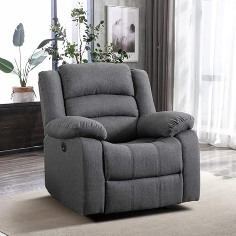 EBELLO Classic Power Recliner Chair, Oversized Electric Overstuffed Chair with Soft Cushion and Back, Sofa with Comfortable Armchair, Gray EBELLO