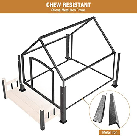 Dog House with Anti-Bite Metal Iron Frame Outdoor Wooden Dog Kennel Indoor Puppy Shelter for Small Medium Large Dogs Weatherproof(Brown) GUTINNEEN