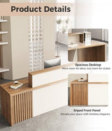 Anzhap 94" L-Shaped Reception Desk with Counter — Front Desk Reception Counter with Lockable Drawer, Storage Cabinet & Double Countertop for Office, Lobby, Checkout (Oak & Cream White) Anzhap