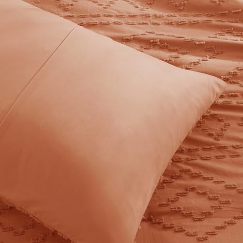 Comfort Spaces Comforter for Queen Size Bed, Geometric Diamond Tufted Boho Comforter Set Queen, All Season Lightweight Bedding Set, Matching Sham, Full/Queen Terracotta 3 Piece Comfort Spaces