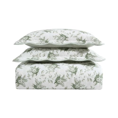 Laura Ashley - Twin Quilt Set, Elegant Lightweight Bedding with Matching Sham(s), Super Soft and Cozy Home Decor (Portland Floral Green, Twin) Laura Ashley