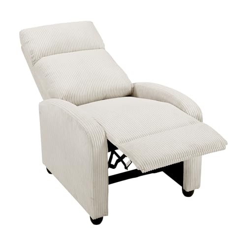 Lexicon Corduroy Pushback Recliner Chair Armchair Push Back Recliner, Solid Wood Frame and Metal Base, Easy Assembly Small Soft Single Sofa Accent Chair for Living Room/Office/Apartment, Beige