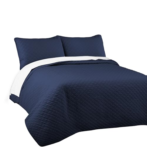 Lush Decor Ava Quilt Diamond Pattern Solid 3 Piece Oversized Bedding Blanket Bedspread Set - Full/Queen - Navy Lush Decor