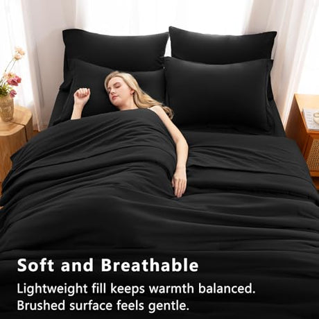 CozyLux Full Comforter Set Black, 7 Pieces Bed in a Bag Soft Bedding Comforter Set with Sheets, All Season Boho 7PC Bed Sets with Comforter, Fitted Sheets, Flat Sheets, Pillow Shams and Pillowcases CozyLux