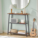 HOOBRO Narrow Console Table, 3-Tier Small Entryway Table with Storage Shelves, Behind Couch Sofa Table, Hallway Table for Entryway, Foyer, Hallway, Living Room, Rustic Brown and Black BF62XG01 HOOBRO