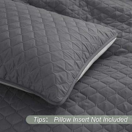 Exclusivo Mezcla Ultrasonic Reversible Full Queen Quilt Bedding Set with Pillow Shams, Lightweight Quilts Queen Size, Soft Bedspreads Bed Coverlets for All Seasons - (Grey, 90"x96") Exclusivo Mezcla