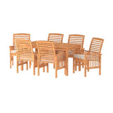 Walker Edison Rendezvous Modern 7 Piece Solid Acacia Wood Outdoor Dining Set, Set of 7, Brown Walker Edison