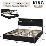 AMERLIFE King Size Lift Up Storage Bed Frame, Wooden Platform Bed Frame with Lifting Storage & Charging Station, No Spring Box Needed/Noise Free, Black AMERLIFE