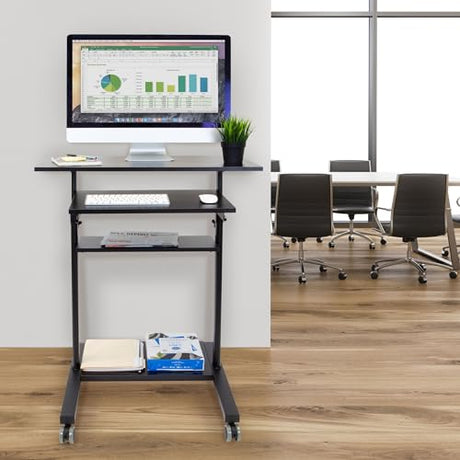 Mount-It! Mobile Standing Desk with Retractable Keyboard Platform | Height Adjustable Stand Up Computer Workstation | Locking Wheels, 99 Lbs Capacity Mount-It!