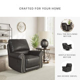 Signature Design by Ashley Chatterton Classic Faux Leather Manual Rocker Swivel Glider Recliner with Nailhead Trim, Black Signature Design by Ashley