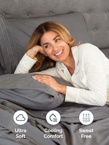 Extra Deep Queen Fitted Sheet - Hotel Luxury Single Fitted Sheet Only - Easily Fits 18 inch to 24 inch Mattress - Ultra Soft, Wrinkle & Fade Free w/Extra Deep Pockets - Breathable & Comfy - Dark Grey CGK Unlimited