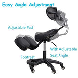 TUJOBA Modern Ergonomic Saddle Seat Kneeling Chair with Backrest, 360 Degrees Swivel Mobile Angled Posture Stool for Office, Black Leather TUJOBA