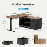 HUANUO L Shaped Standing Desk, Electric Executive Desk with Drawers, Adjustable Height Stand Up Desk, 55″ x 23.6″ One-Whole Piece Desktop, Home Office Computer Desk with 4 Memory Presets, Walnut HUANUO