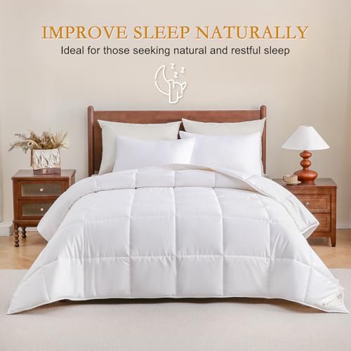 YOUR MOON Luxurious All Season Wool Comforter Twin Size, 100% Natural Australian Wool Filling, Hypoallergenic Comforter Duvet Insert, Noiseless Cotton Shell (White) YOUR MOON