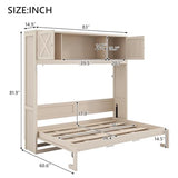 TCMILA Full Size Murphy Cabinet Bed with Storage Shelf and Cabinet Built-in Door, Folded Horizontal Murphy Hidden Bed, No Box Spring Needed, Beige TCMILA