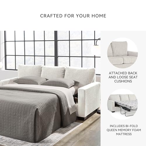 Signature Design by Ashley Rannis Coastal 2-in-1 Sofa Sleeper with Folding Gel Memory Foam Mattress, Queen, White Signature Design by Ashley