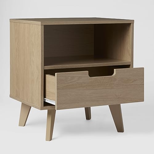 Walker Edison Raelyn Mid-Century Modern 1-Drawer Nightstand, 20 Inch, Riviera Walker Edison