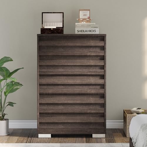 AMERLIFE 5 Chest of Drawers for Bedroom, 47" Tall Drawers Dresser with Tilt Handle, Farmhouse Wooden Dresser for Bedroom, Living Room, Hallway, Grey AMERLIFE