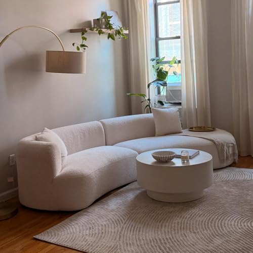 Acanva Modern Curved Sectional Living Room Couch, Minimalist Comfy Boucle Fabric Modular Sofa for Apartment, Home Office, 114" W Right Hand Facing, White Acanva
