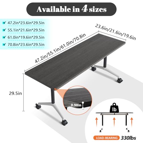 Ptosziav Folding Conference Table,Modular Foldable Conference Room Tables with Wheels for 4-12,Large Small Meeting Table Mobile Training Office Table for Classroom School (4, Grey, 55") Ptosziav