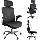 Ergalithic Ergonomic Office Chair-Computer X-Shaped Chair Mesh PU Leather with Adjustable Lumbar Support-Executive Desk Chair High Back with Headrest Flip-Up Arms for Long Hours (Black) Ergalithic