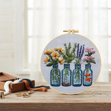 FRANDEK DIY Four Vase Bouquets Embroidery Kit for Beginner, Stamped Handicraft Needlework Set, Full Thread Palette with Needles & Fabric for Adults, Artisan Handmade Home Decor Gift