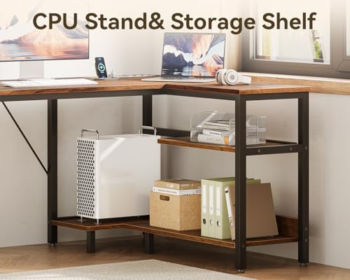Casaottima L Shaped Desk with Drawers & File Cabinet, Reversible Computer Desk with Storage Shelves & CPU Stand, Corner Desk with Power Outlets, L Desk for Home Office, Rustic Brown Casaottima