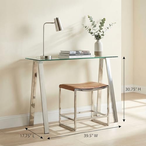 Cortesi Home Trixie Glass Top Desk/Console Table with Stainless Steel Frame, 40" Cortesi Home