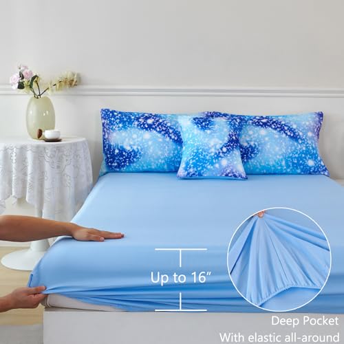 PERFEMET Blue Twin Comforter Set for Girls, 6 Pieces Twin Bed in A Bag, 3D Colorful Kids Bedding Comforter Set with Sheets, Tie Dye Ombre Fluffy Teen Girl Bed Set (Blue, Twin) PERFEMET