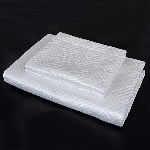 NTBAY King Silk Satin Quilt Set, Geometric Pattern Bedspread Luxury Quilted Coverlet Set for All Seasons(1 Quilt, 2 Pillow Shams), White NTBAY