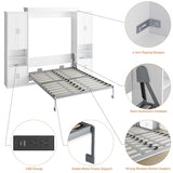 Rophefx Murphy Bed Queen with 2 Side Cabinet Storage Shelves, Queen Wall Bed Cabinet with USB Port, Wood Foldable Platform Bed Frame, Space Saving Beds, Modern Hidden Bed for Guest Room, Home, White Rophefx