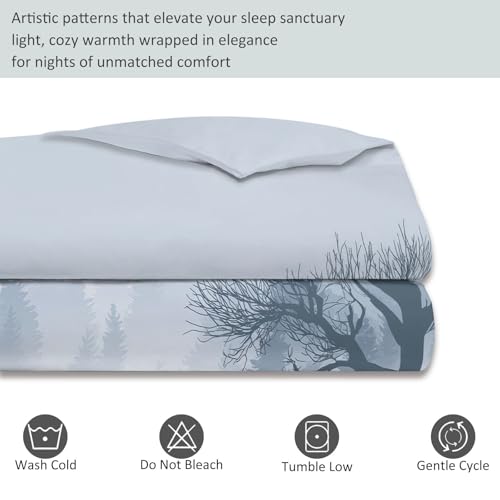 Duvet Cover Single 61" x 79" Size - Reversible Minimalist Winter Landscape Duvet Cover Set for Kids and Adults with Zipper Closure, 3 Pieces Grey Bedding Set with 2 Pillow Shams Generic