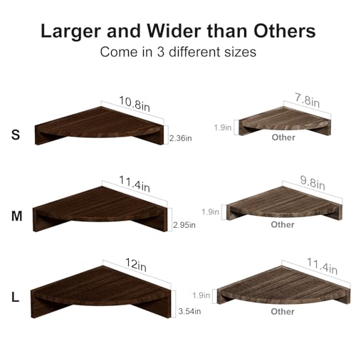 Alsonerbay Corner Shelf Wall Mount, Set of 3 Floating Shelves for Storage and Display, Rustic Wood Shelves for Bedroom, Kitchen, Living Room, Nursery and Office (Dark Brown) Alsonerbay