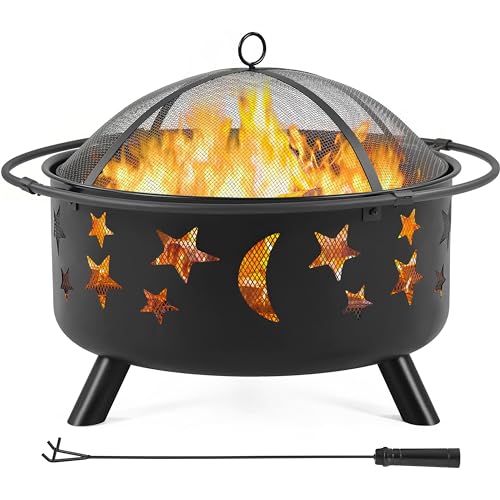 Yaheetech Fire Pit 30in Fire Pits for Outside Wood Burning Outdoor Fireplace with Spark Screen, Poker for Bonfire Patio Backyard Garden Picnic - WoodArtSupply