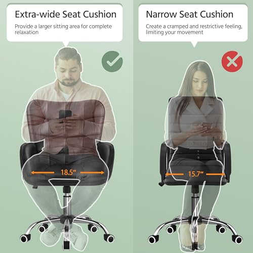 Yaheetech Modern Faux Leather Office Chair Ergonomic Adjustable Computer Chair with Wide Seat, Padded Armrests for Study, Bedroom Black Yaheetech