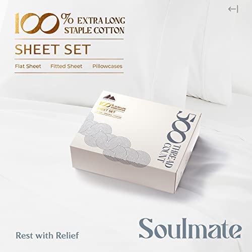 Mayfair Linen 100% Cotton Sheets Queen Size Bed Set - 500 Thread Count Sheets Queen Size 4 PC Set (White), Soft, Cooling, Hotel-Quality 16" Deep Pocket Cotton Bedsheet for Hot Sleepers Mayfair Linen