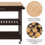 Yaheetech Kitchen Island on Wheels with Bamboo Tabletop, 3-Tier Rolling Kitchen Cart Microwave Oven Cart Serving Trolley with Drawer and Wine Storage Shelf, 20" D x 40" W, Espresso Yaheetech