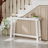 Bamboo 47.2" Narrow Console Table, Wood Farmhouse Side Table, Rectangular Entryway Table, Modern Sofa Table Behind Couch with Storage Shelves for Entrance, Living Room, Hallway, Foyer (White) Wisuce Essentials