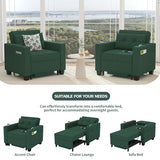 DURASPACE Futon Sofa Bed, 3 in 1 Convertible Sofa Chair Bed, Adjustable Backrest Chair, Chaise Lounge with USB Ports, Cup Holder, Side Pocket, Storage Box (Green) DURASPACE
