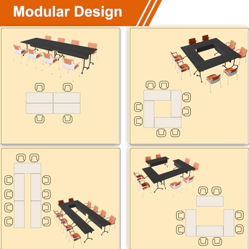 Modular Conference Table,Flip Top Mobile Meeting Table with Wheels,Folding Conference Room Tables,Modern Stackable Training Seminar Tables for Classroom,Meeting Room & Executive Room (6, D, 70.8in) MSFDC