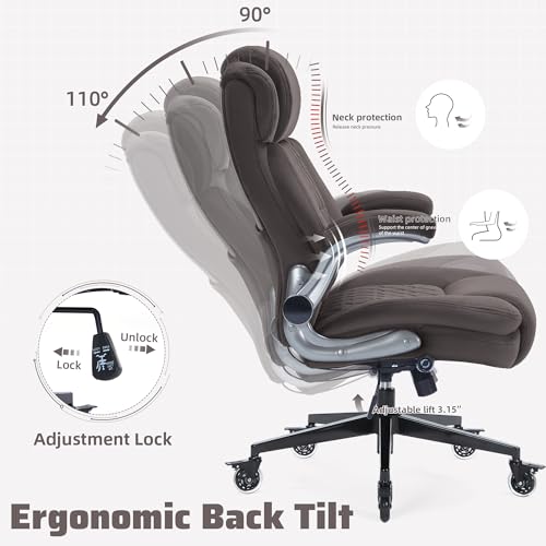 Large High Back Office Chair with Flip Arms- Executive Desk Chair with Locking Wheels, Adjustable Lumbar Support, Ergonomic Breathable Fabric Computer Chair Prevents Cats Scratching Xiuyu