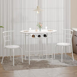VECELO 3-Piece Dining Table Set for Kitchen Breakfast Nook, Faux Marbled Oval Tabletop and Metal Frame with Built-in Wine Rack, for Small Spaces, White VECELO
